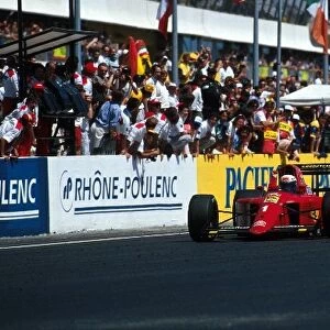 Formula One World Championship: Alain Prost Ferrari 641 crosses the line to score Ferraris 100th Grand Prix victory
