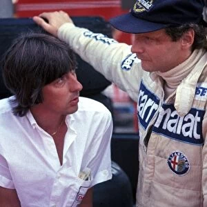 Formula One World Championship: Brabham Team Manager Herbie Blash chats with Niki Lauda Brabham