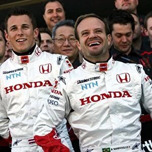 Formula One World Championship: Christian Klien Honda F1 Racing Test Driver and Rubens Barrichello Honda Racing F1 Team at a Honda Team Photograph