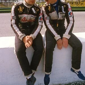 Formula One World Championship: Team mates Elio de Angelis, left, and Nigel Mansell talk on the pit wall