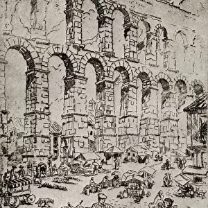 Aqueduct At Segovia. Segovia, Spain. Etching By Ada C. Williamson From The Book Tawny Spain Published 1927