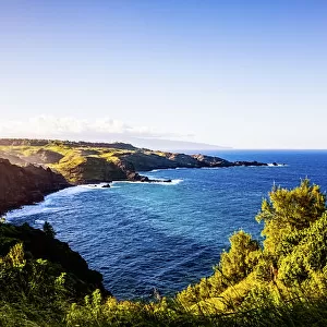 The blue sea and green lush of North Maui, Hawaii, USA