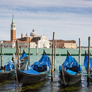 Boats anchored at marina; Venice, Italy