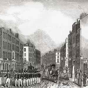 Bow Street, Covent Garden, Westminster, London, England. Seen here the Bow Street Runners, an early voluntary police force established by the magistrate Henry Fielding in 1749. From Old England: A Pictorial Museum, published 1847