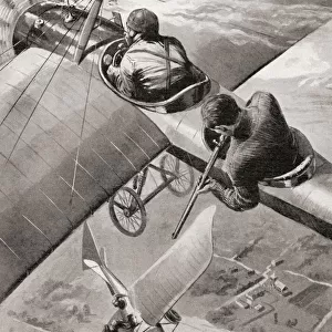 A British Monoplane Versus An Etrich-Rumpler Taube German Monoplane During Wwi. From The War Illustrated Album Deluxe, Published 1915