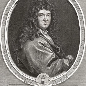 Claude Perrault, 1613 - 1688. Amongst his works he was one of the three French architects who designed the east facade of the Louvre in Paris. He also made studies of acoustics. Charles Perrault, the fairy tale author, was his brother. After an engraving by Gerard Edelinck from a painting by Vercelin