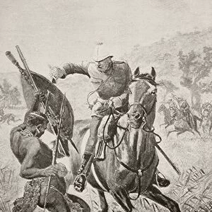 An English Cavalryman Attacks A Zulu Warrior During The Anglo-Zulu War Of 1879. From Afrika, Dets Opdagelse, Erobring Og Kolonisation, Published In Copenhagen, 1901