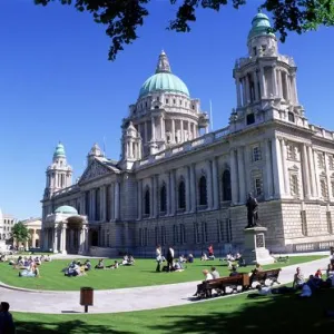 Group Of People Outside A Building, Belfast City Hall, Belfast, Northern Ireland