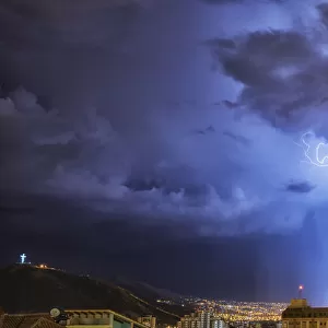 Lightning Lights Up The Night Skies Above The City Of Cochabamba; Cochabamba, Bolivia