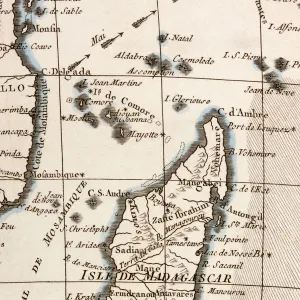 Madagascar And Comoros Islands Circa 1760. From Atlas De Toutes Les Parties Connues Du Globe Terrestre By Cartographer Rigobert Bonne Published Geneva Circa 1760