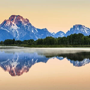 Mount Moran From Oxbow Bend At Dawn, Grand Teton National Park; Wyoming, United States Of America