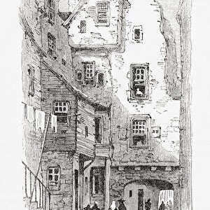 An old close, Canongate, Edinburgh, Scotland, seen here in the 19th century. From Picturesque Scotland Its Romantic Scenes and Historical Associations, published c. 1890