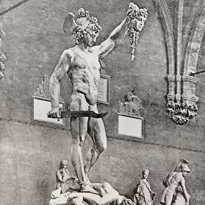 Statue of Perseus with head of Medusa, by Benvenuto Cellini, 1554. According to Greek mythology Perseus beheaded the Gorgon Medusa for Polydectes and saved Andromeda from the sea monster Cetus. From The International Library of Famous Literature, published c. 1900