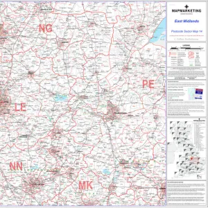 Postcode Sector Map sheet 14 East Midlands