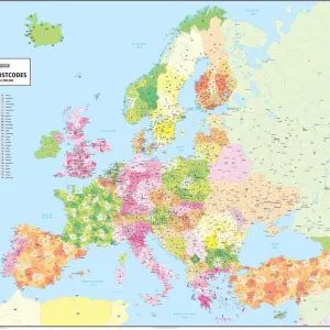 Colour-coded European Postcode Map Print