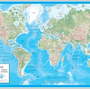 Physical World Map Print - A Van Der Grinten Projection