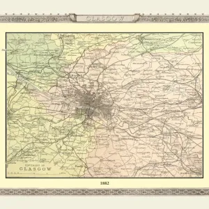 Old Map Print of Glasgow Environs from 1882 Philips Atlas Old Map Print of Glasgow Environs from 1882 Philips Atlas