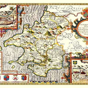 Old County Map of Pembrokeshire, Wales 1611 Print Old County Map of Pembrokeshire, Wales 1611 Print