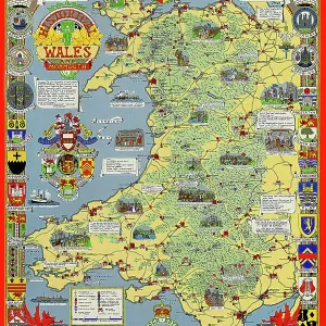 Pictorial History Map of Wales and Monmouth 1966 Print Pictorial History Map of Wales and Monmouth 1966 Print