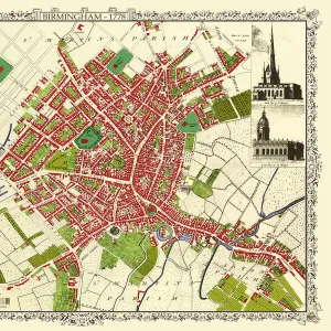 Old Map of Birmingham Surveyed in 1750 by Thomas Hanson