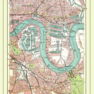 Old Street Map of The Isle of Dogs and River Thames at Greenwich 1908