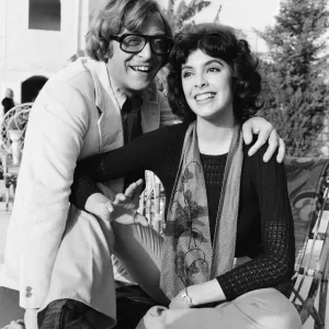 Actor Michael Caine with Nadia Cassini on the set of their new film Pulp during filming