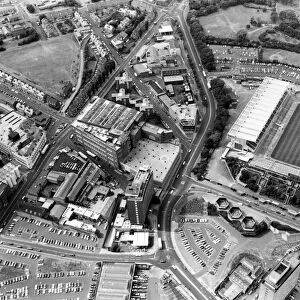 Aerial view of St James Park football stadium in Newcastle upon Tyne