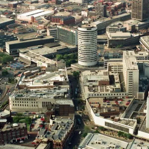 Aerial views of Birmingham city centre, taken from the BRMB Flying Eye. 15th June 1994