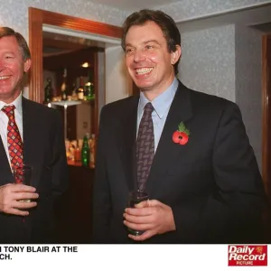 Alex Ferguson and Tony Blair at Scottish Press Lunch glasses in hand Manchester United