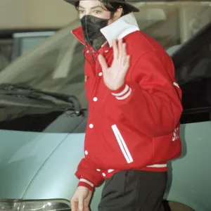 American singer Micael jackson wearing a face mask en route to the Brit Awards ceremony