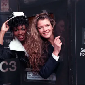 Annabel Croft treasure hunter and singer Sinitta at St Pancras Station London to launch