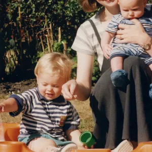 Athlete Jonathan Edwards Alison Edwards playing with her sons