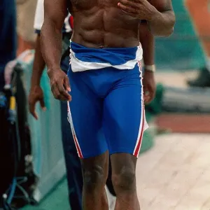 Atlanta Olympics 1996 Lindford Christie laves the track after being disqualified