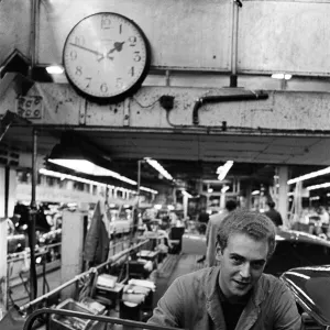 The Austin Mini car assembly line night shift at Longbridge, Birmingham, West Midlands