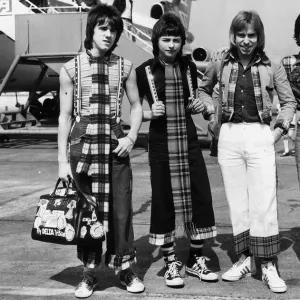 Bay City Rollers on the tarmac at Heathrow Airport. Left to right: Stuart Wood