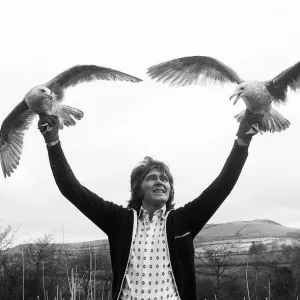 Billy Fury Feb 1977 ex pop star on the farm with two gulls