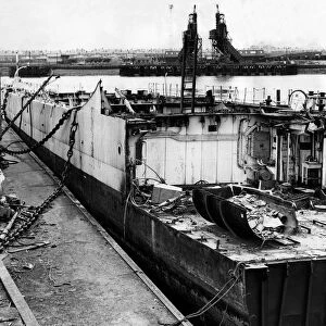 Blyth shipbreaking firm Hughes Bolckow Ltd. working on the HMS Jutland, a 2