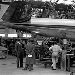 BOAC Mechanics servicing the engines of the Comet airliners at Heathrow airport