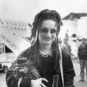 Boy George (singer - born George Alan O Dowd) arrives in Newcastle, in June 1983