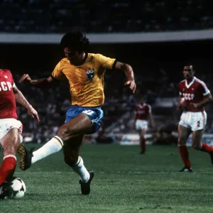 Brazil v Russia World Cup 1982 football a soviet defender foils a shot by