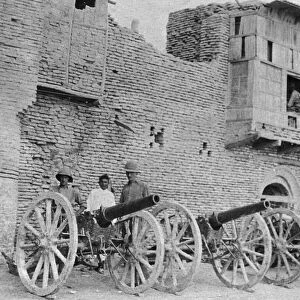 British officers inspect captured Turkish guns and material at Aziziya