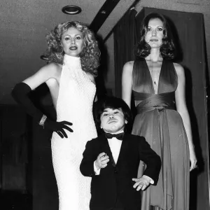 Britt Ekland actress with Maud Adams and Herve Villechaize at premiere of