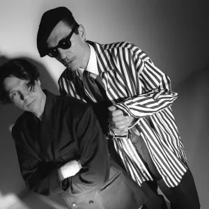 Brothers Russell Mael and Ron Mael of the Sparks pop group pose for a photograph