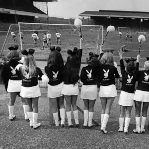 Bunny Girls of the Playboy Club at a football stadium. December 1981 P018495