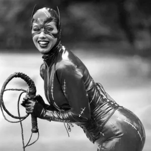 Catwoman model Tina Shaw displays her charms in the latest latex catsuit look