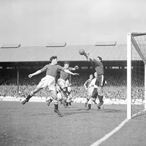 Chelsea v Cardiff Division One 1954 / 55. Chelsea strikers seen here attacking the Cardiff