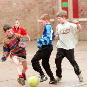 Children playing football in an annual 5-a-side football tournament held at Bishopsgarth