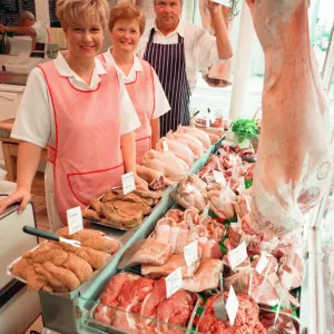 Chris Manson, his wife Jackie and their daughter Nicky, in their family butchers shop