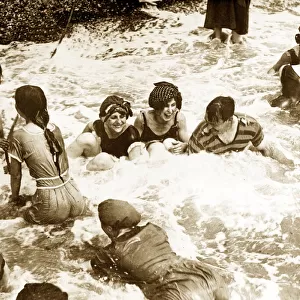 Clothing Fashions 1920s Womens Swimsuits -Old Bathers playing in the sea
