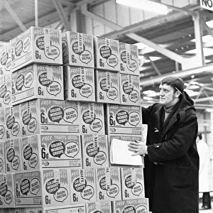 Crisps for Life! A warehouse worker at the Golden Wonder warehouse in Bothwell seen here